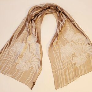 Franco Ferrari tan white floral silk blend scarf made in Italy